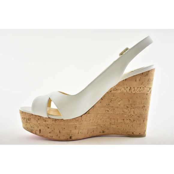 Christian Louboutin Reine De Liege 120 White Cork Platform Wedge Sandal Heel 42 - Picture 8 of 11